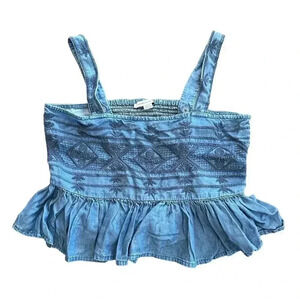AE Denim Top Chambray Peplum Tank Size Women’s Small Embroidered Boho Minimalist
